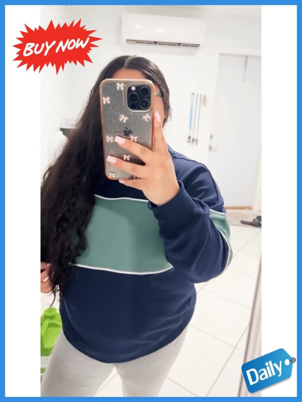 Women's Oversized Crewneck Color Block Long Sleeve Sweatshirt Pullover - Picture 4 of 6